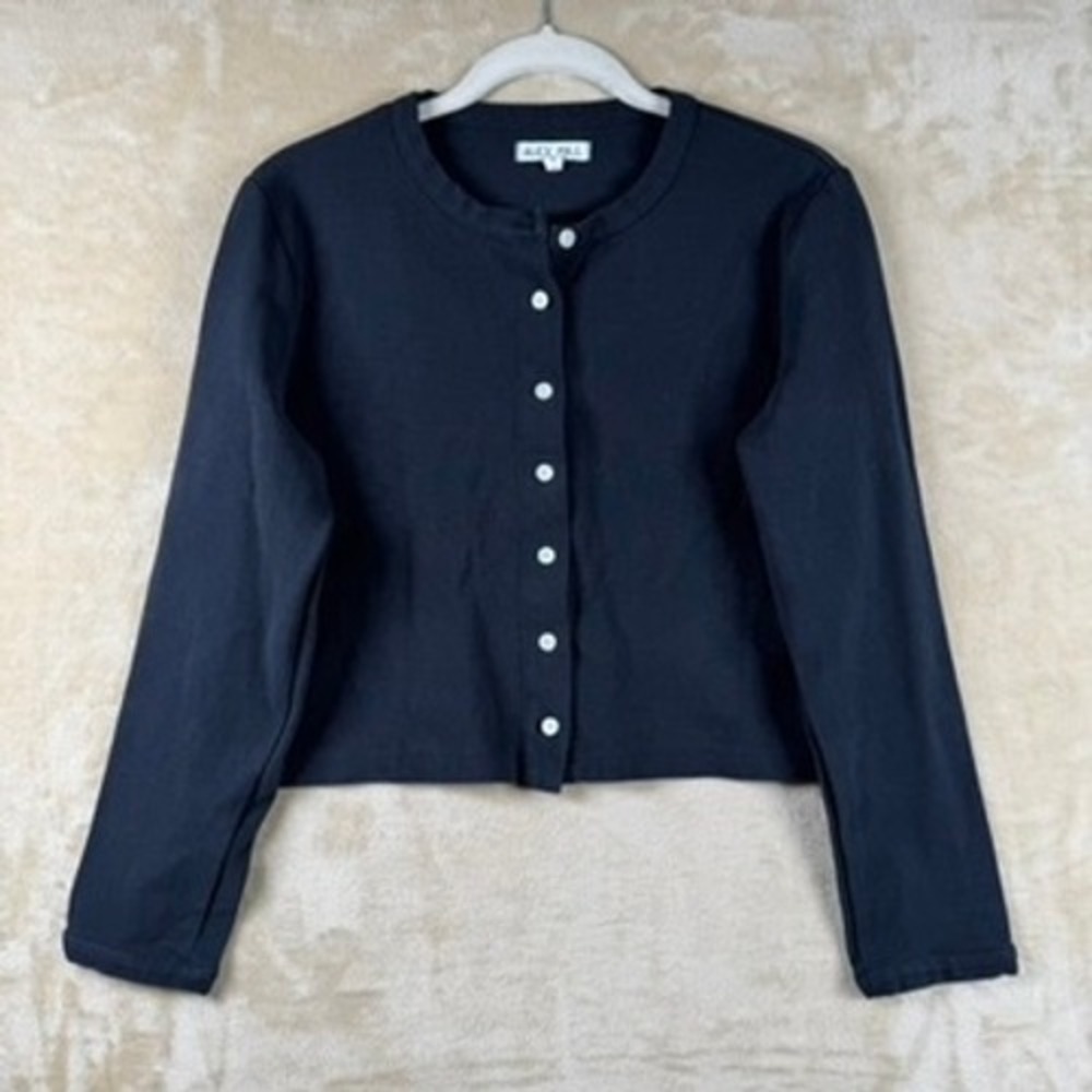 Alex Mill Women M Black Cotton Blend Cropped Button Front Cardigan Sweater Chic